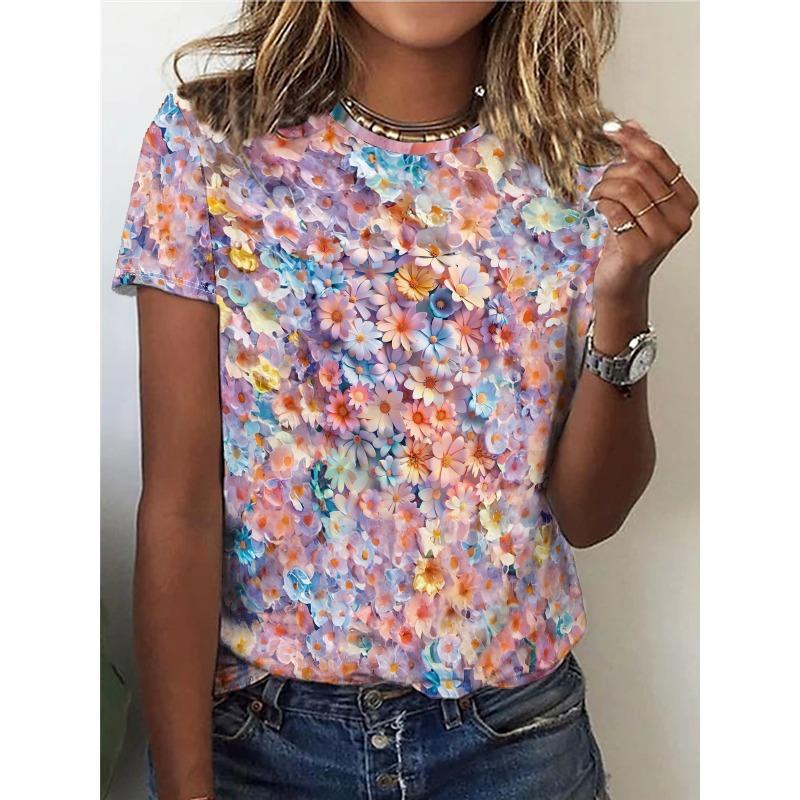 Summer Flower Bird 3D Print T-shirts Women Streetwear Harajuku Casual Fashion Y2k Short Sleeve T Shirt O-neck Tees Tops Clothing