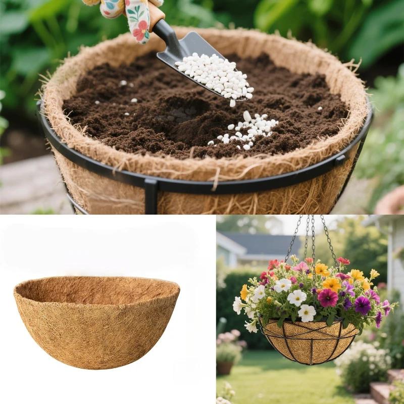 Hanging Basket Liners Natural Coconut Fiber Planters Replaceable Plant Mat Window Fence Flower Pot Outdoor Garden Accessories