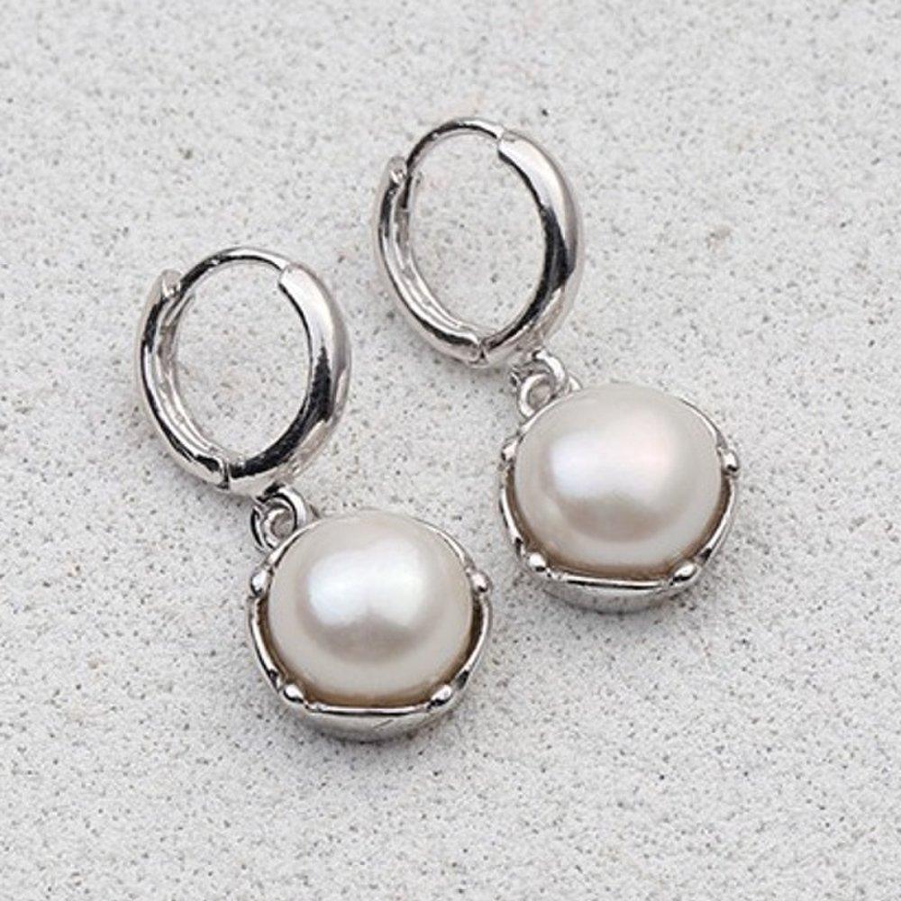[Aslit] Pearl Drop Earrings One-Touch Silver 925 Wedding Bridal Jewelry