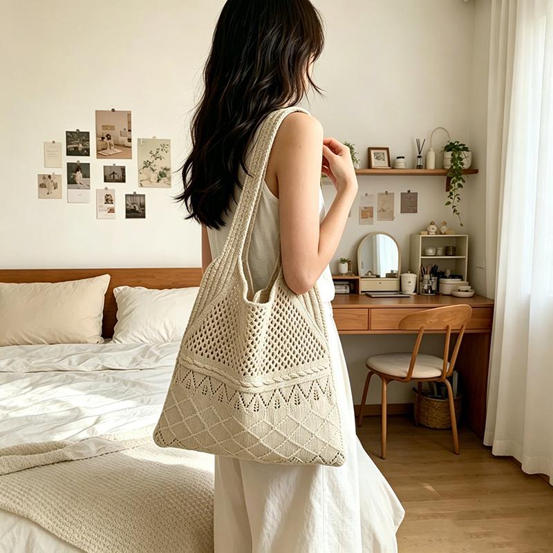 Yogodlns Designer Knitted Handbags Female Large Capacity Totes Women's Pack Summer Beach Bag Big Purses Casual Hollow Woven Shoulder Bags