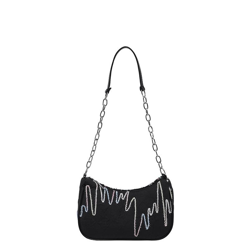 

New Fashion Chain Crossbody Bag Women s Niche Design Embroidered Underarm Bag Versatile Commuter Shoulder Bag чёрный