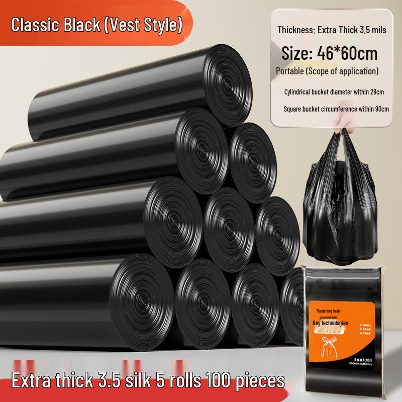 Black Disposable Kitchen & Office Garbage Bags, Vest-Style