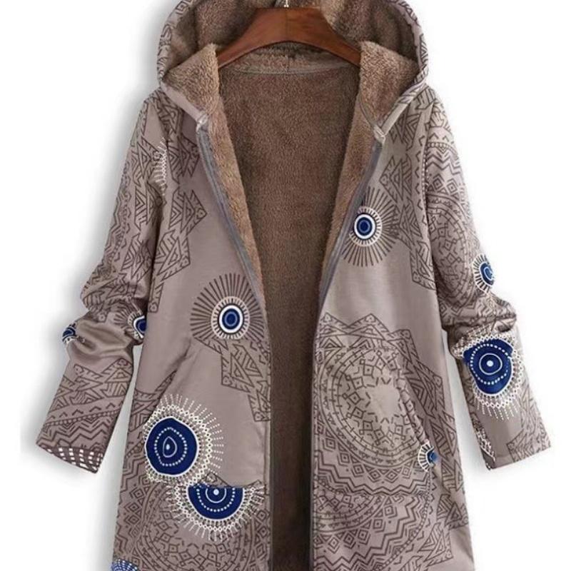 Jacket Series Casual Printed  Printed Plush Hooded Zipper Women's Fashion Style