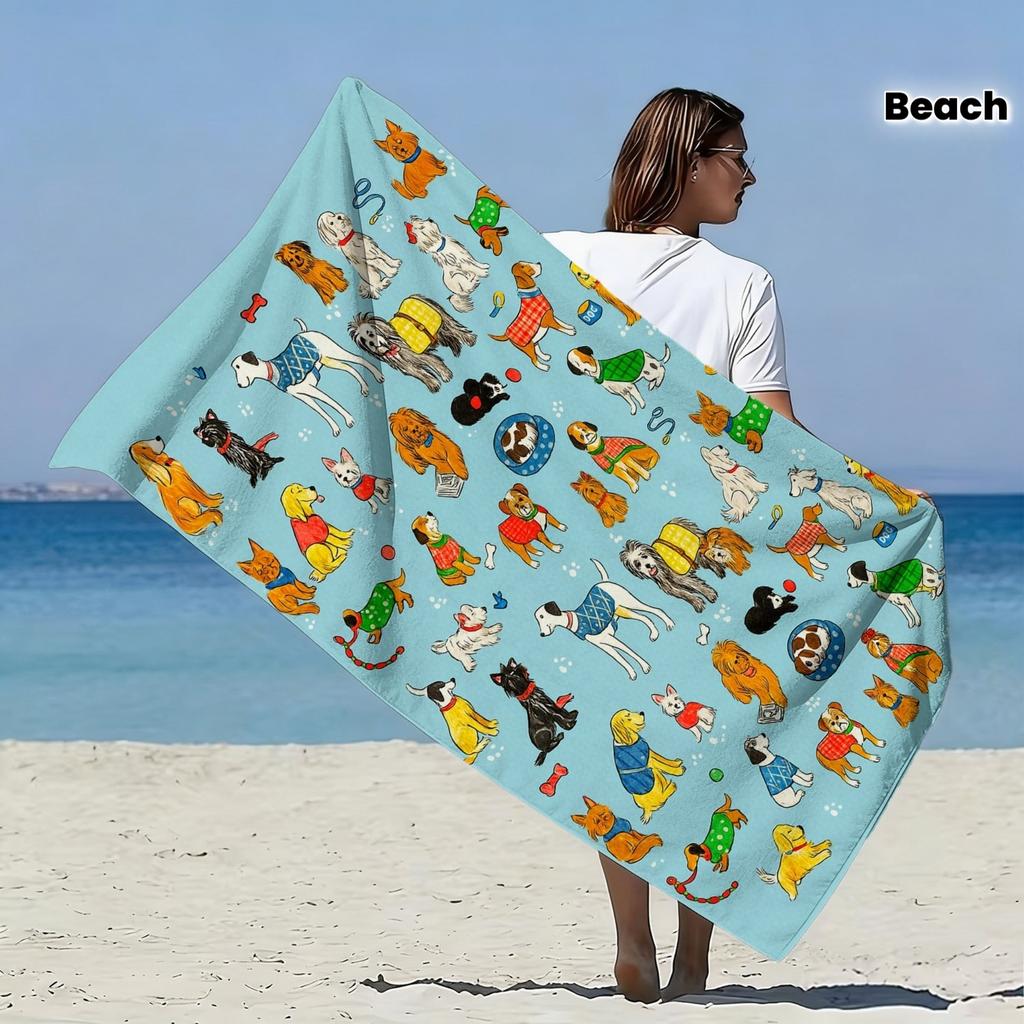 Funny Dog Beach Towel - Cute Cartoon Puppy Print, Summer Vibes, Soft Microfiber, Multiple Sizes