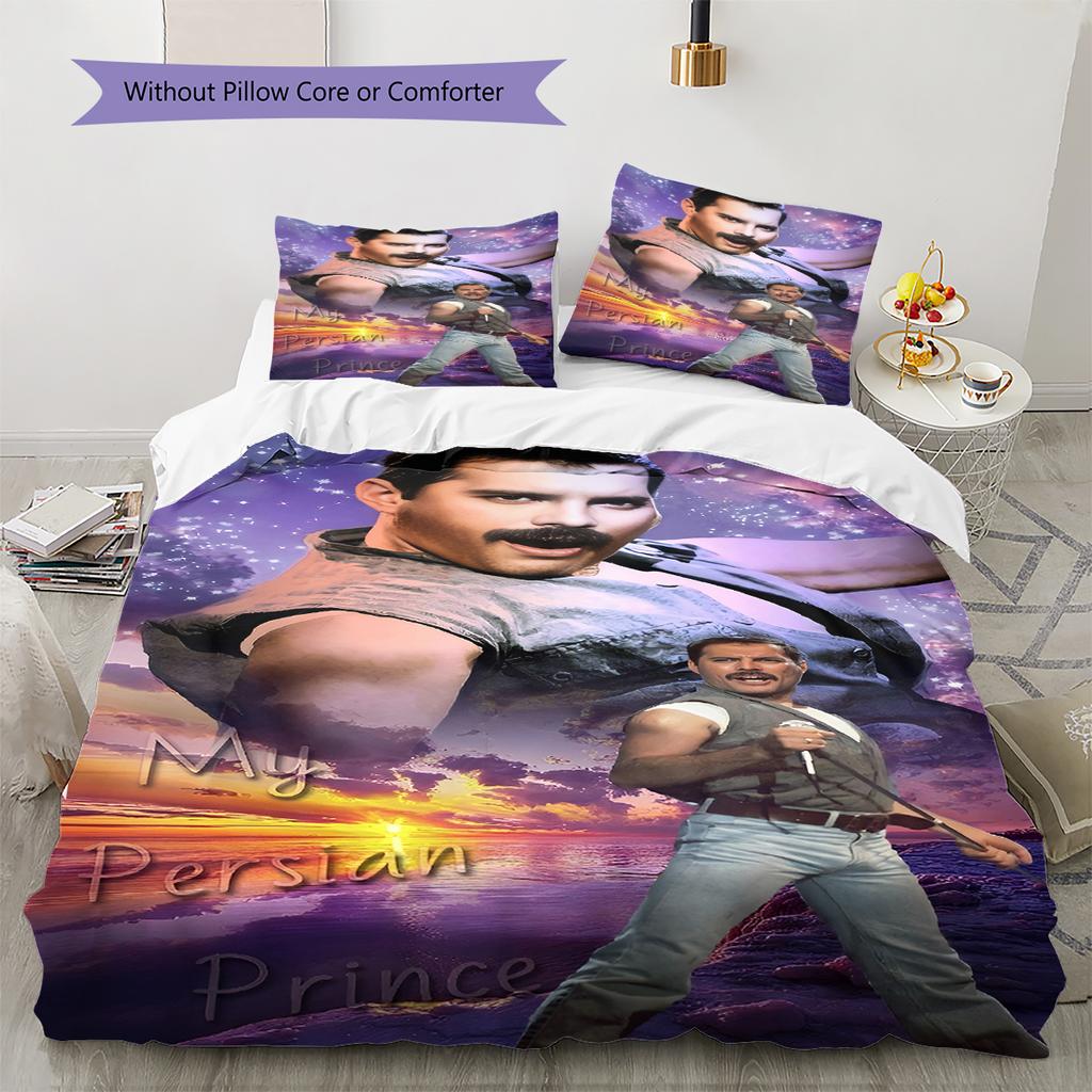 Queen Freddie Mercury Muster Bettwäsche, Steppbett Set Bettbezug Kissenbezug Zuhause Geburtstagsgeschenk (1 Bettbezug + 2 Kissenbezüge, ohne Füllung)