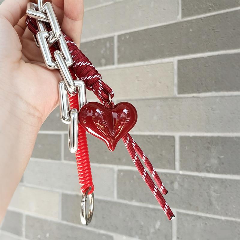 Yogodlns Bag Keyring Braided Women with Spring Rope Red Heart Hanging Decorations Bag Charm Luxury Gift