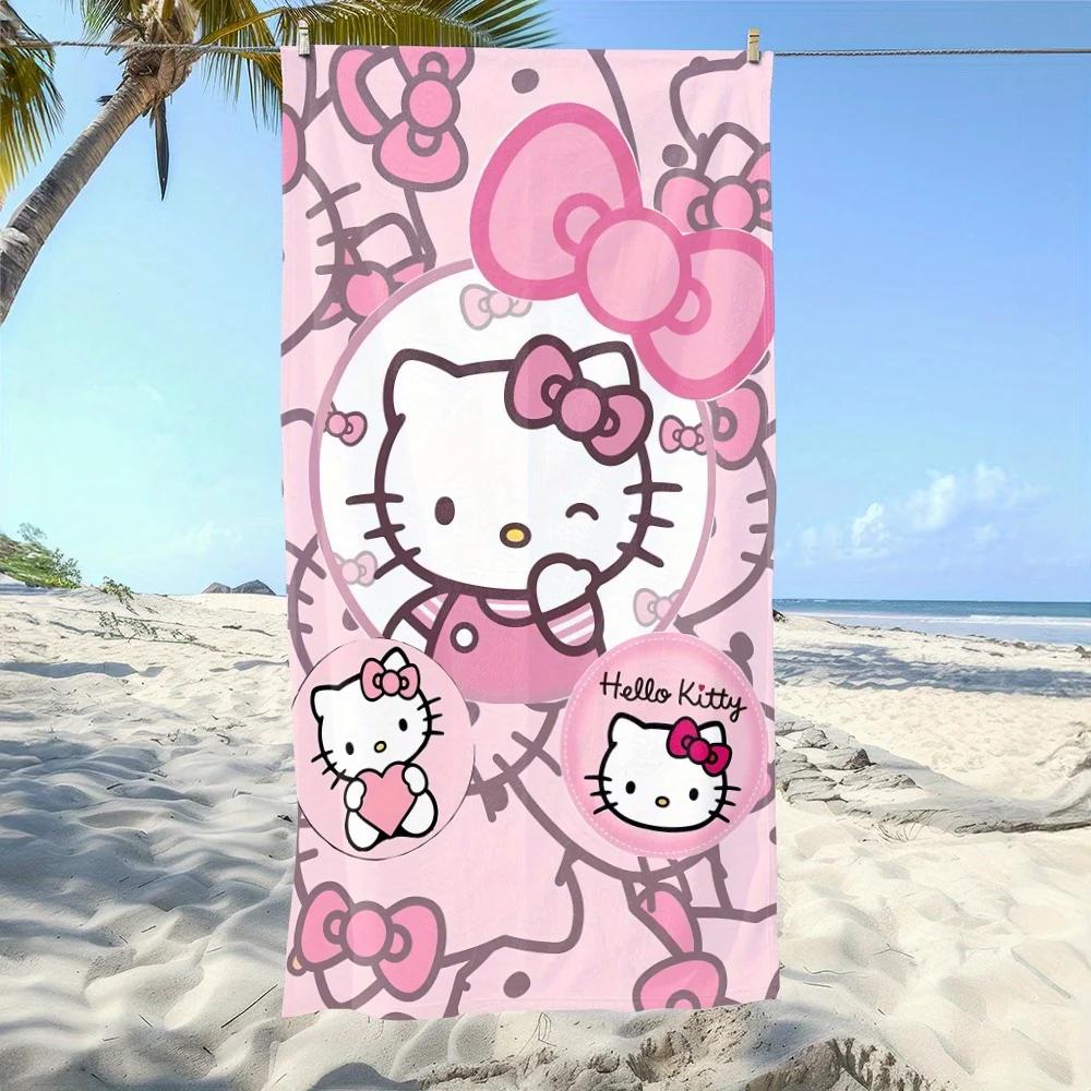 Sanrio Hello Kitty Pink Beach Towel | Soft Absorbent Quick-Dry Polyester Towel | Cute Cartoon Printed Pool Towel for Beach, Trav
