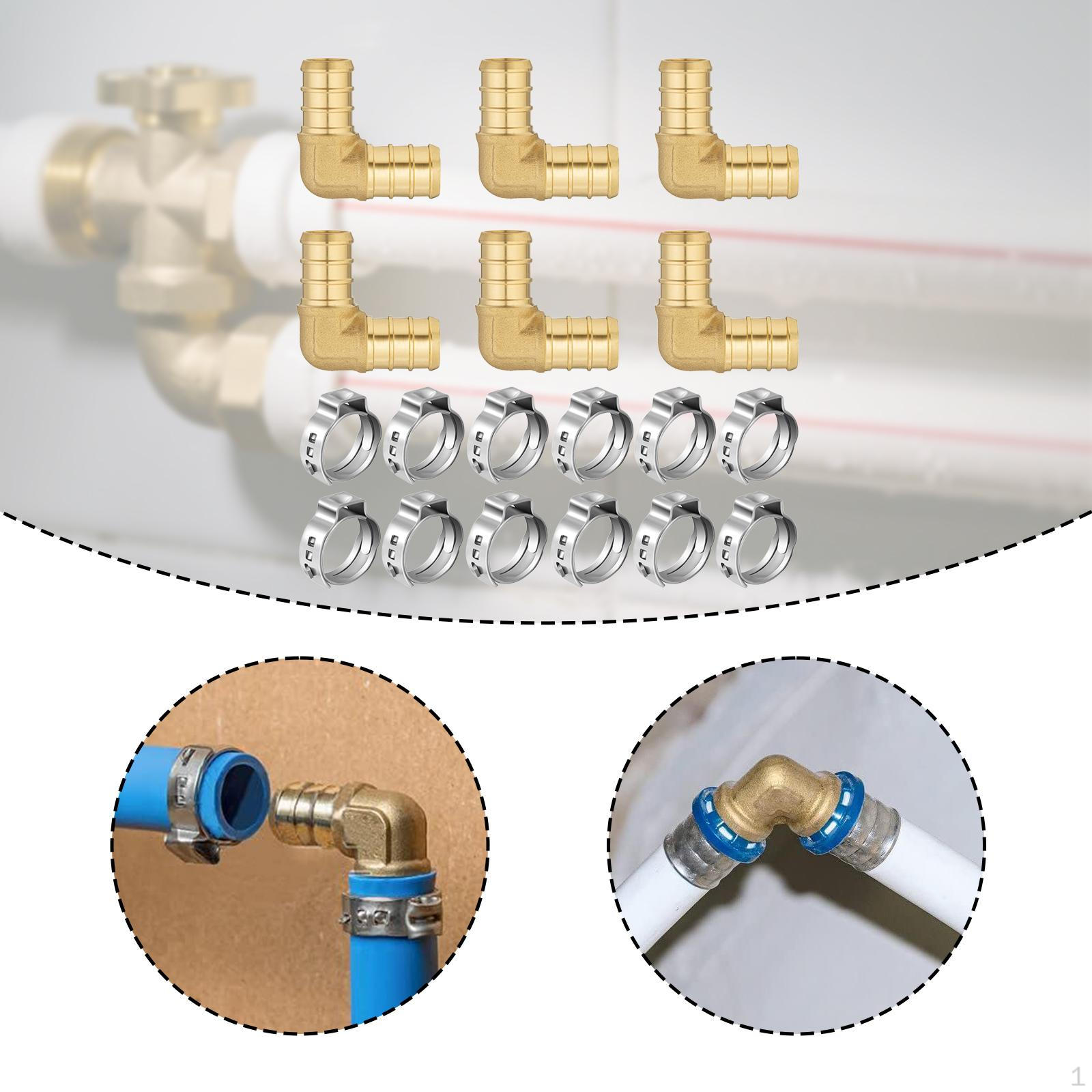 

Pex Fittings Brass 1/2 inch Hose Connectors Rustproof with Stainless Steel Cinch Clamps for Floor Elbow 6pcs