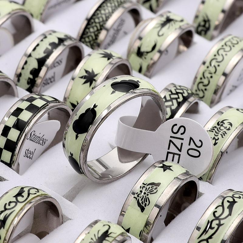 10Pcs Luminous Mixed Rings Stainless Steel Luminous Rings Couple Rings