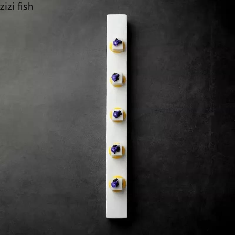 Reine weiße Keramik Langes Streifen-Teller Quadratischer Dessertteller Sushi-Teller Snack-Teller Molekulare Küche Spezialität Tischgeschirr