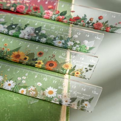 15 Cm Daisy Rose Ruler Multifunction Diy Drawing Tools Student Flower Rulers Double-duty School Office Supplies School Supplies