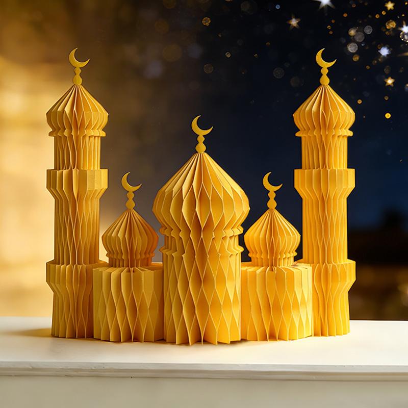 1/3/5Pcs 3D Honeycomb Ornaments For Ramadan Home Desktop Decor Eid Al Fitr Paper Arteid Mubarak Islamic Party Decor
