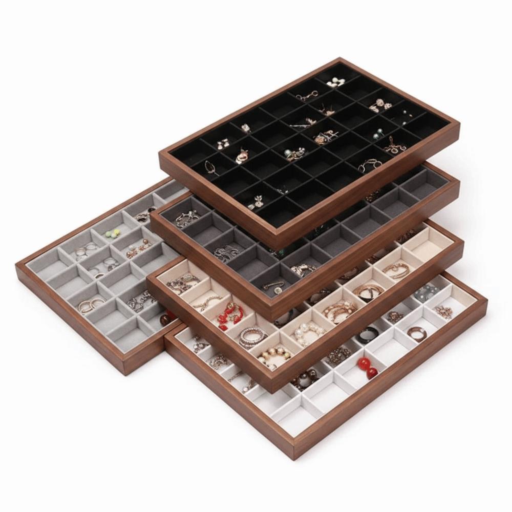 Walnut Wood Jewelry Storage Drawer 30 grid Jewelry Organizer Wood Grain Jewelry Tray Ring Storage