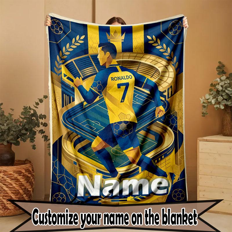 Custom Name Personalized Cristiano Ronaldo Print Blanket, Home Decor, Bedroom, Sofa, Camping, Couch, Gifts for Birthday Christmas