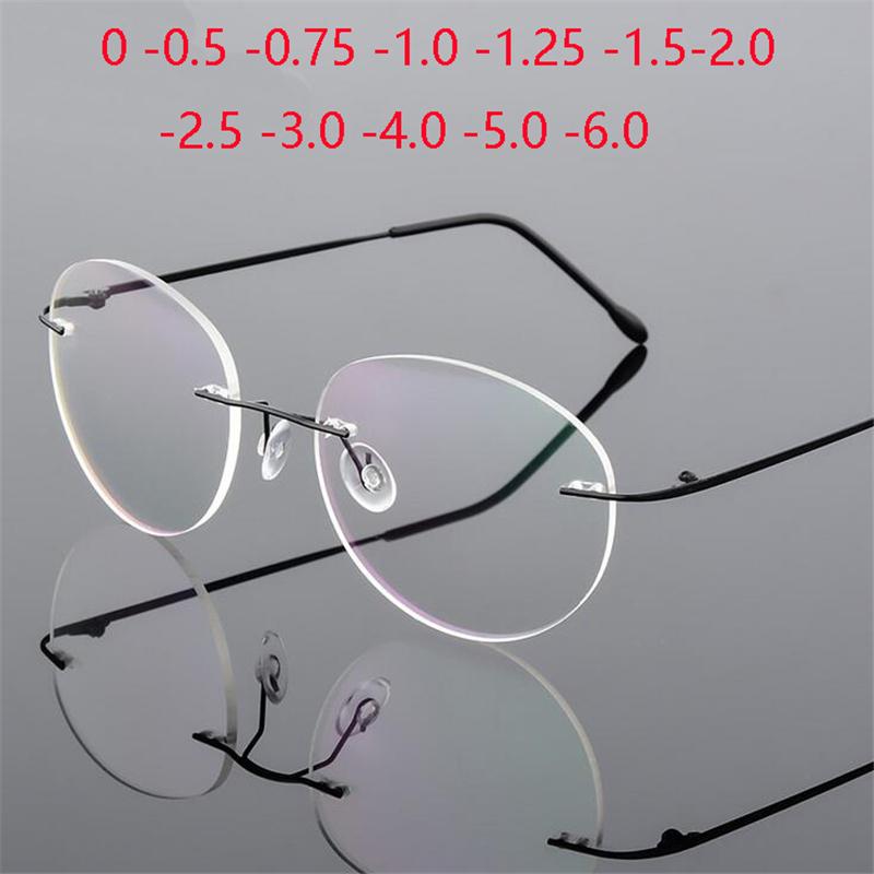 Framless Round Myopia Glasses Finished Women Men Ultra-Light Rimless Shortsighted Prescription Eyeglasses 0 -0.5 -0.75 To -6.0