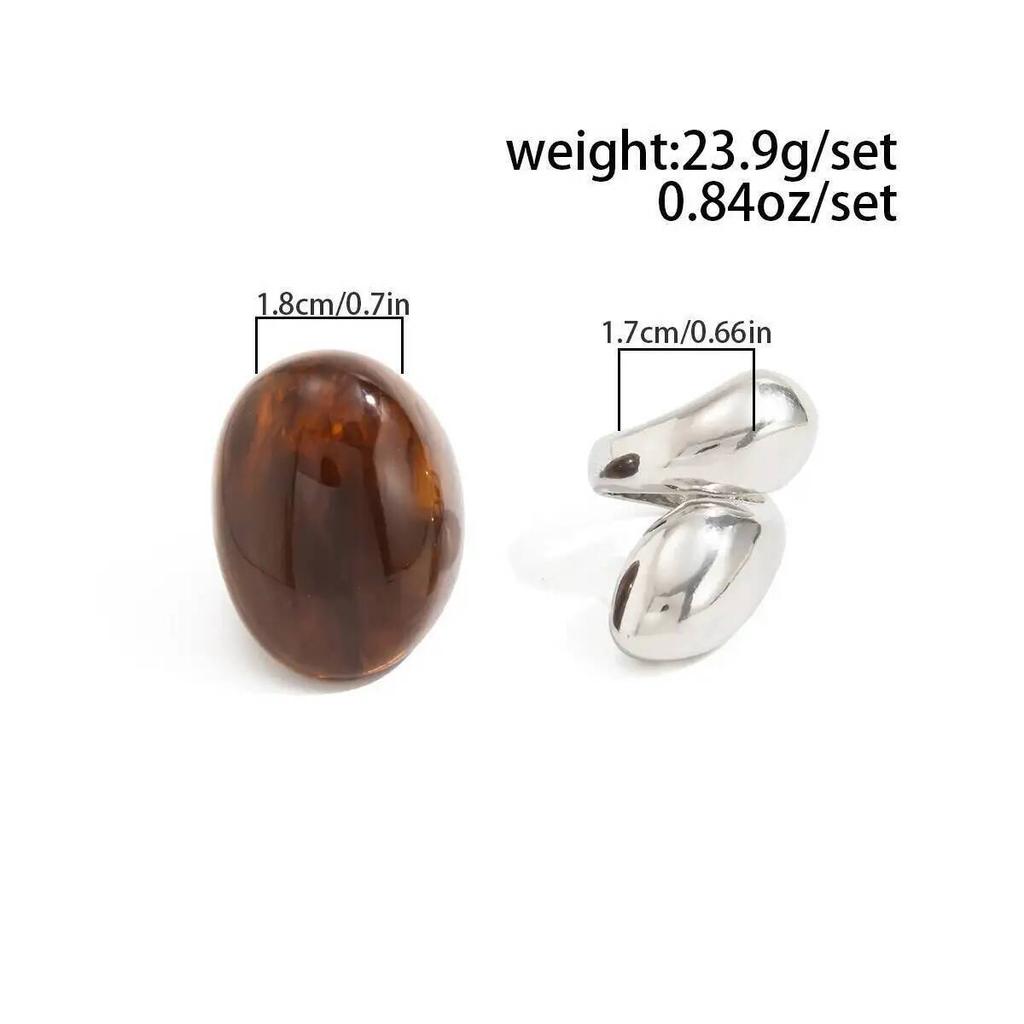 KunJoe 2Pcs/Set New Retro Metal Water Drop Acrylic Ring Women Fashion Geometric Thick Resin Knuckle Rings Set Boho Jewelry