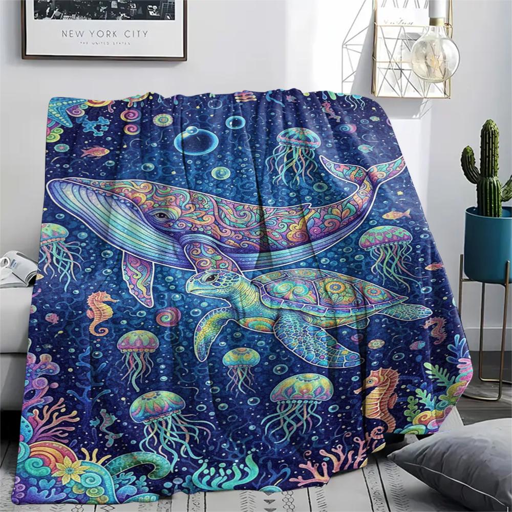 Colorful marine organisms Print Flannel Blanket,High quality Comfortable for All Seasons,Home Decor,Warmth and Comfort,Perfect for Christmas Gifts