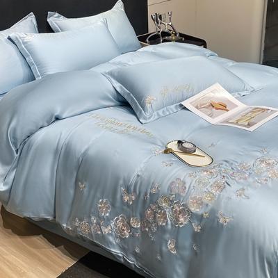 Washed Ice Silk Embroidered Snow Lotus Tencel Čtyřdílná sada Cool Quilt Cover prostěradlo