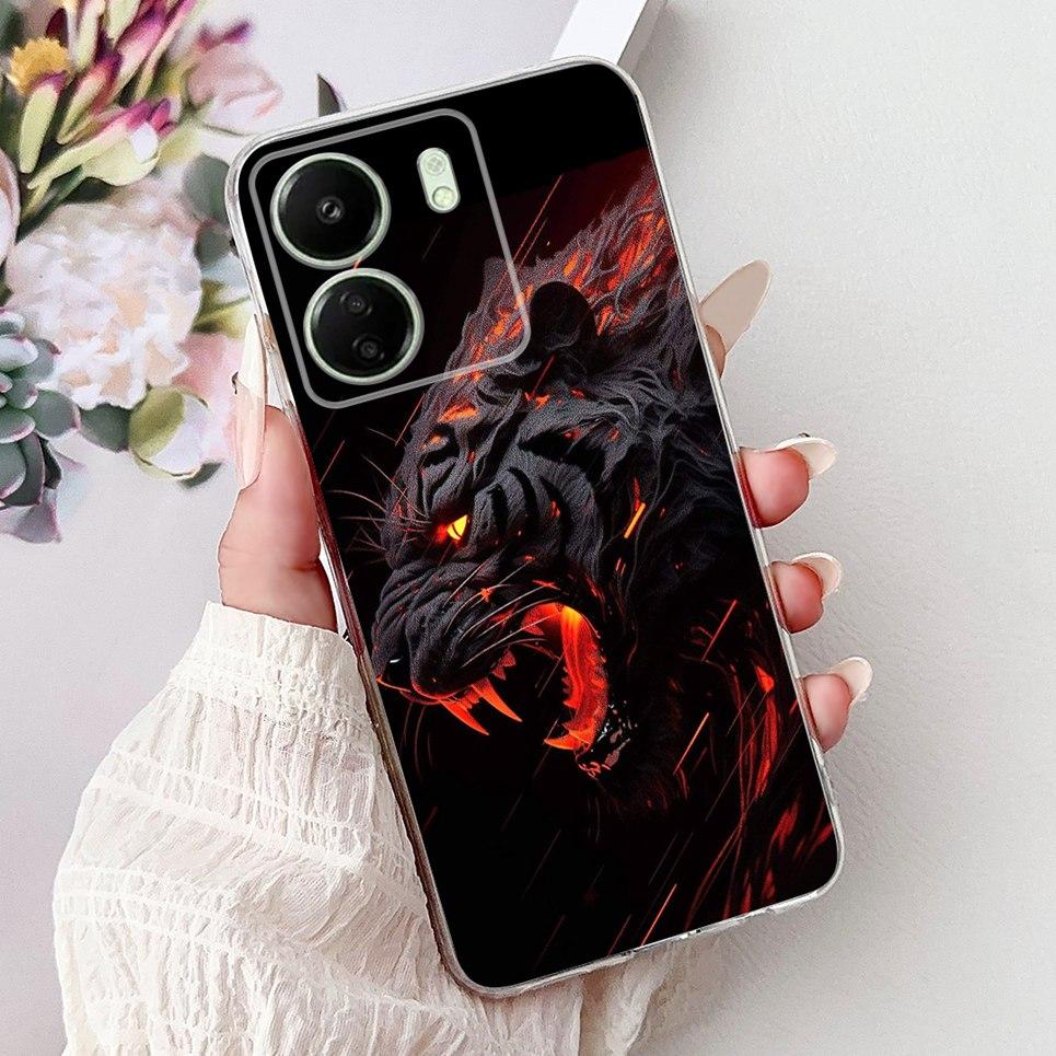 Cool Style Tiger Dragon Pattern Phone Case For Xiaomi Redmi 13c 4G 13c 5G Redmi13 Clear Soft Silicone TPU Back Cover Transparent