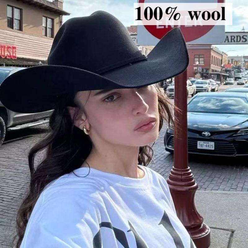 2026 Taglia Grande 61cm Ala Larga 100% Feltro di Lana Cappello da Cowboy Autunno Inverno Caldo Moda Vintage Fedoras Jazz Cappello con Fibbia S-XL
