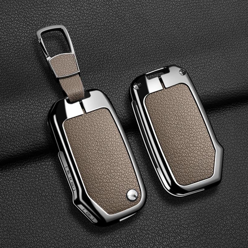 Interior Mouldings Zinc Alloy + Leather Car Key Case Cover For KIA Ceed 2023 CD Forte 2018 2019 2021 Cerato 2019 K3 Gt Seltos Sp