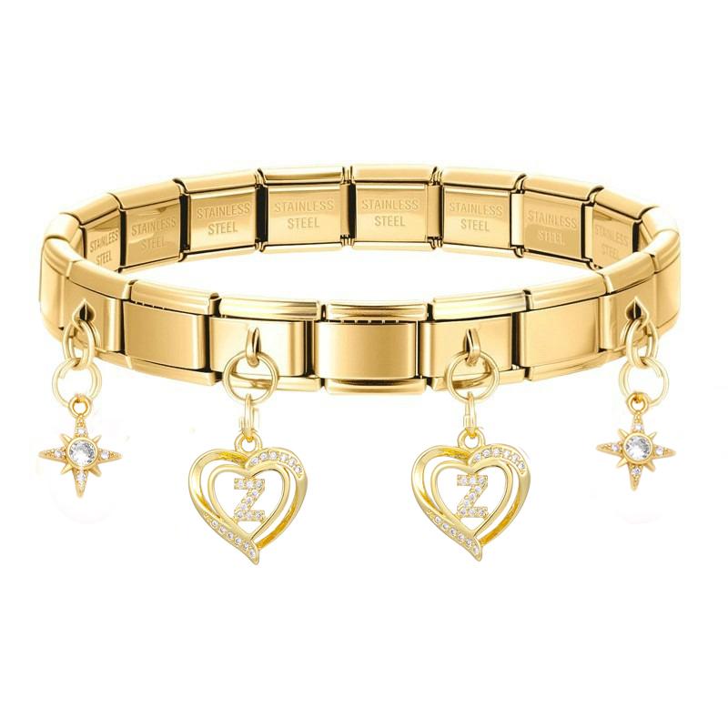 26 Initial Letters A-Z Zirconia Dangle Bracelet Stainless Steel Elastic Bangle for Men Women Birthday Party Name Jewelry