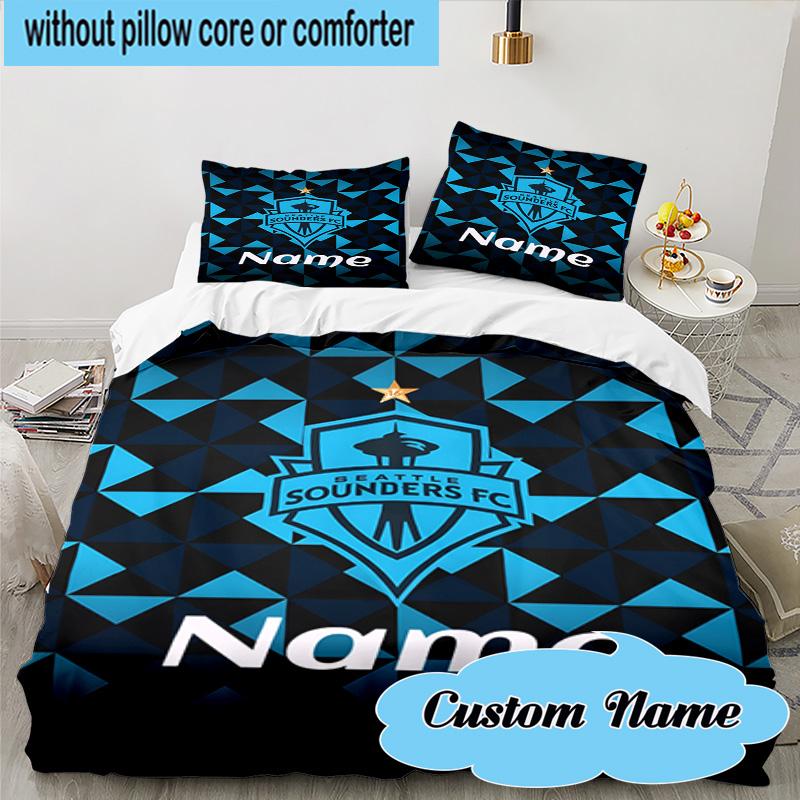 3PCS Custom Name Sounders FC Crest Bedding Set, Including 1pc Duvet Cover And 2pcs Pillowcases, Suitable for Dorms and Bedrooms Gift