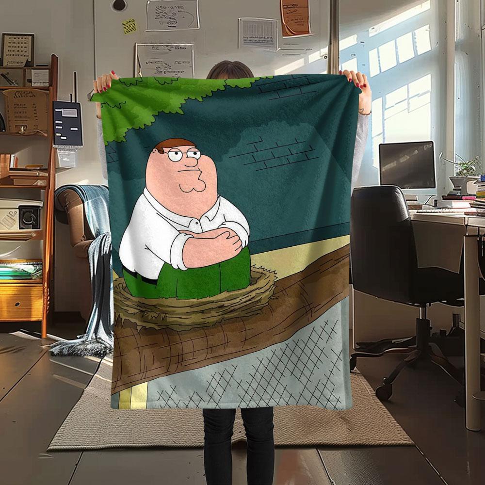 Peter Griffin Fun Printed Flannel Blanket, soft throw for bedroom sofa, washable, fan merchandise, great gift.