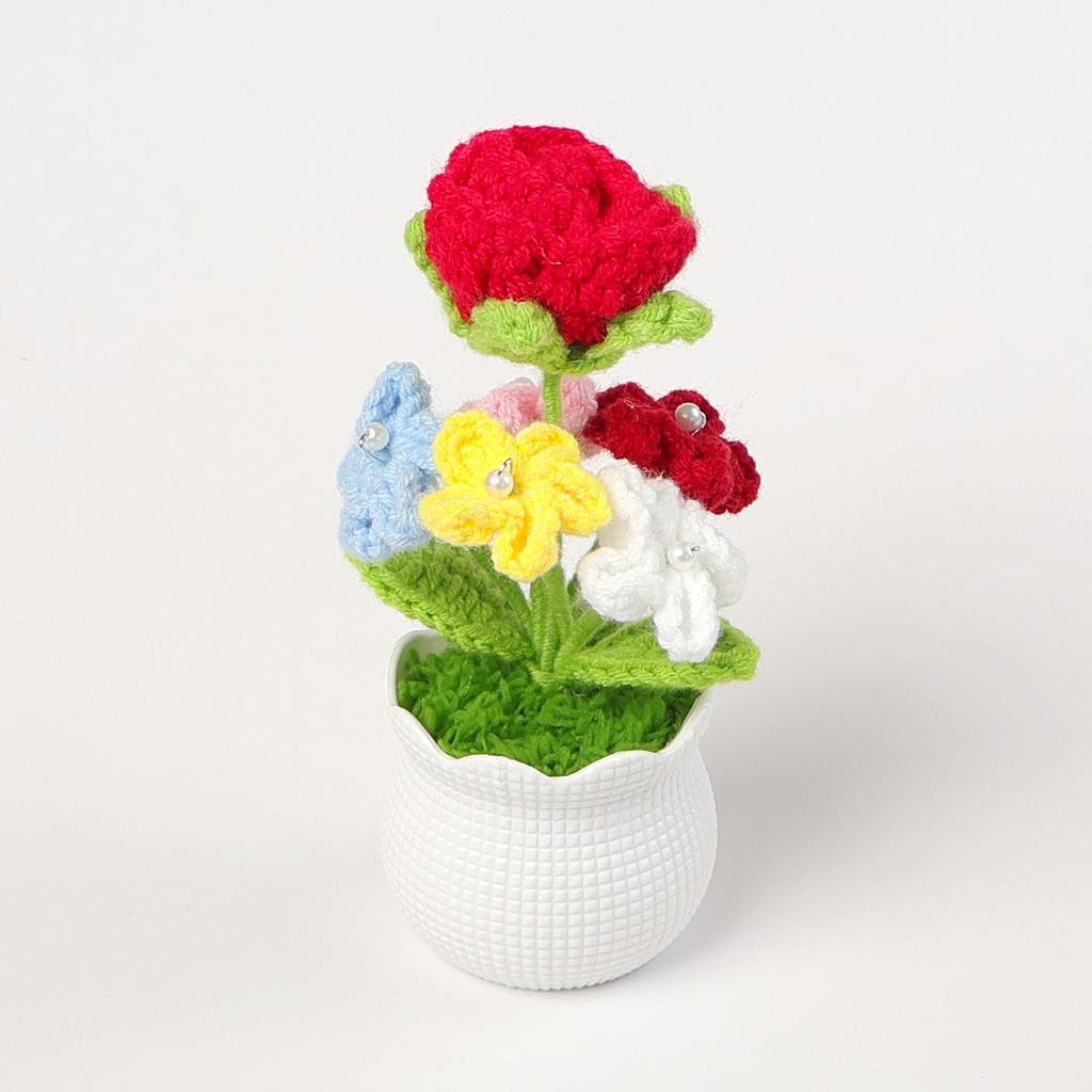 Hand-Knitted Wool Fake Flowers Set: Sunflower, Carnation, Tulip - Desktop Decor, Teacher/Student Gift, Everlasting Bouquet