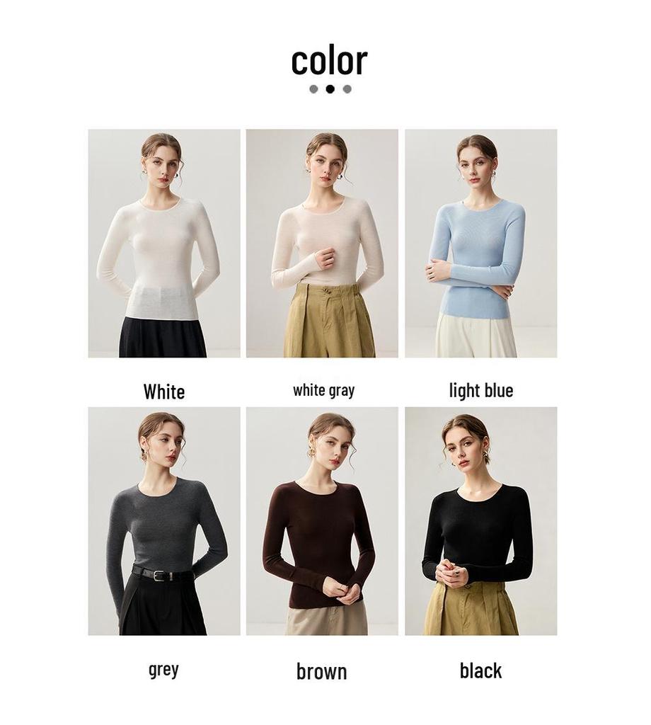 Premium Slim-Fit 100% Pure Wool Women's Round Neck Knit Sweater - Perfect for Autumn and Winter 
