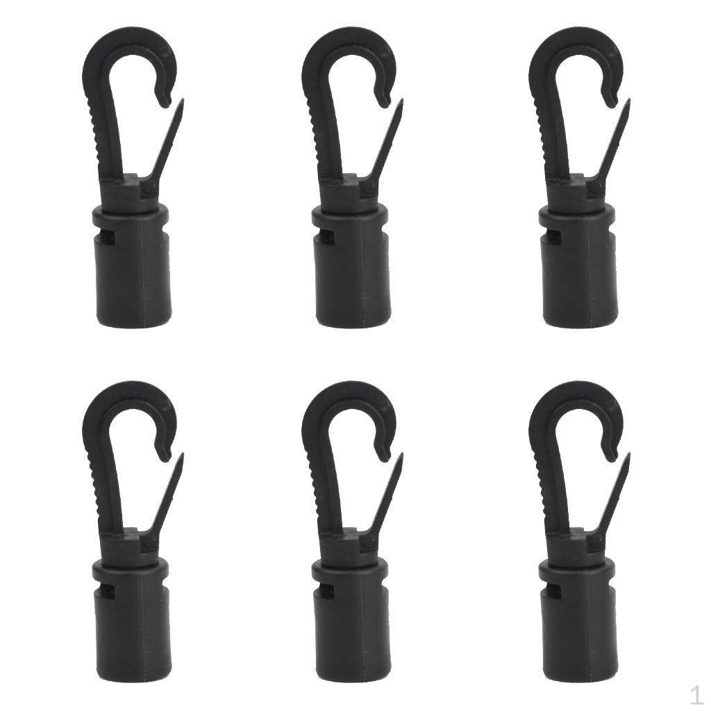 6 Pieces black impact Cord Snap End Hooks for Marine Boat Kayak Canoe 5mm Deck Line Elastic Rope