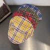 Cool Checkered Bud Caps Large Head Girth Yellow Tartan Beret Painter Hat  Clothes Accessories