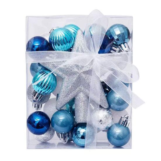 30 Pcs Mini Christmas Ball Ornaments Set 1.81 Inch Plastic Christmas Ball Hanging Ornaments with Glitter Tree Topper Star for Holiday Wedding Birthday