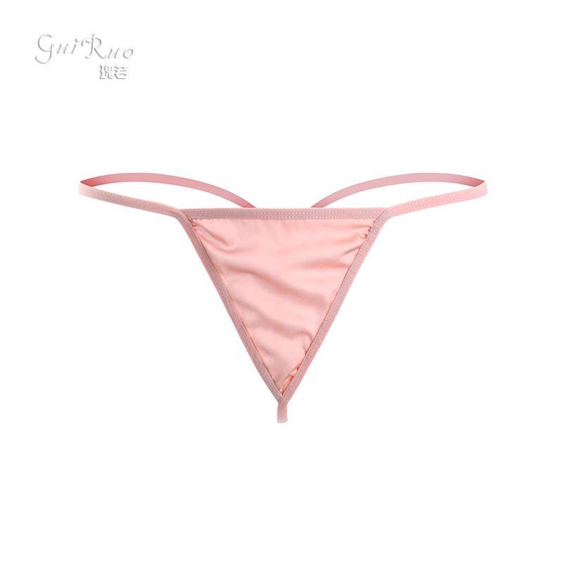 Guiruo Dame Satin Thong - Sexy, Lav midje, Tynn stropp, Ensfarvede truser P28