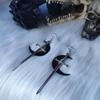 Personality Gothic Stainless Steel Sliver Color Long Sword Black Moon Dangle Earrings for Women Halloween Demon Style Jewelry