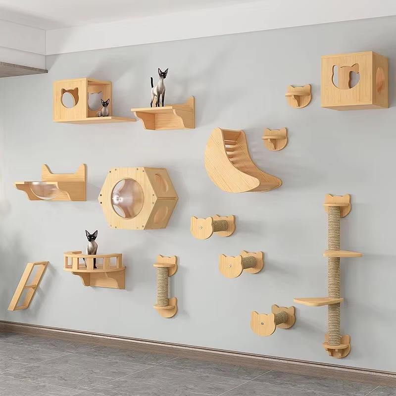 Cat Wall Mounted Furniture Floating Shelf With Cat Scratching Post Climbing Perches Hammock Wall Steps For Sleeping Playing Rest