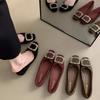 Low-cut Women's Shoes with Square Fasteners and Round Tips, Flat-bottomed Single Shoes, New Style