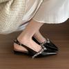 2026 New Patent Leather Pointed Toe Rhinestone Baotou Sandals Women's New Soft Sole Shallow Mouth Back Empty Single Shoes