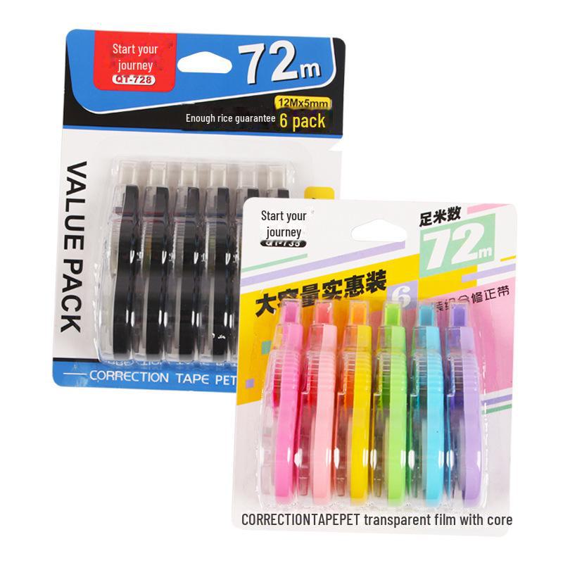 Correction Tape Set - 6 Packs, 72m, High-Capacity for Students