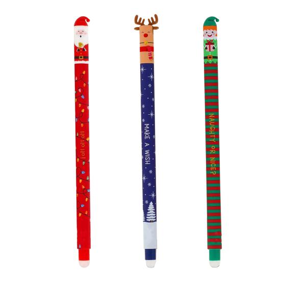 Erasable Pen Set Christmas Theme Pen Santa Reindeer Elf Design Smooth Writing Pens Stationery Supplies for Students Teachers