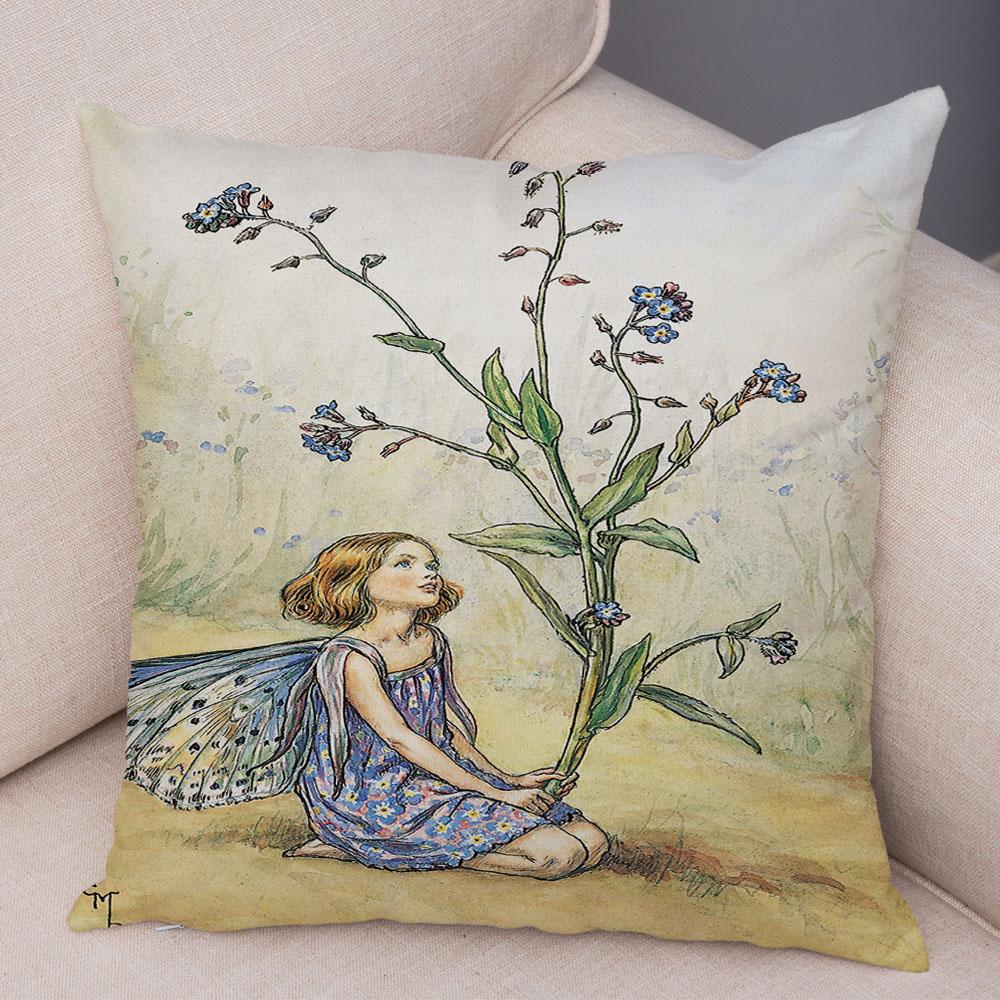 Colorful Fairy Tale World Elves Cushion Cover Decor Cute Cartoon Flower Girl Pillow Case for Sofa Home Polyester Pillowcase