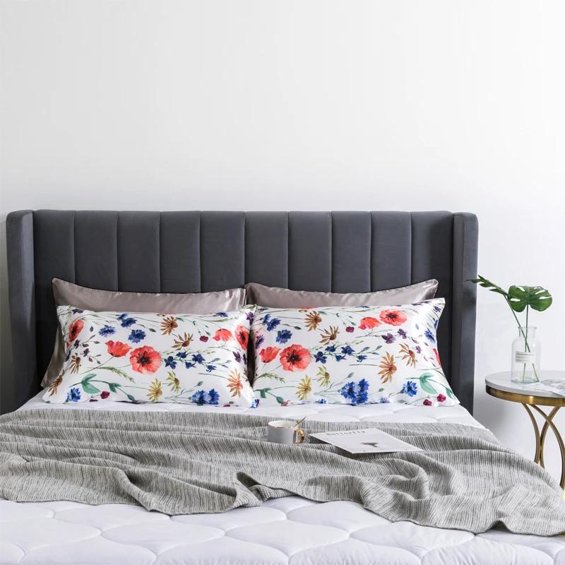 1 Pcs Silky Satin Body Pillow Case Long Bedding Pillow Cover Emulation Silk Floral Printing Pillowcase King Queen Size