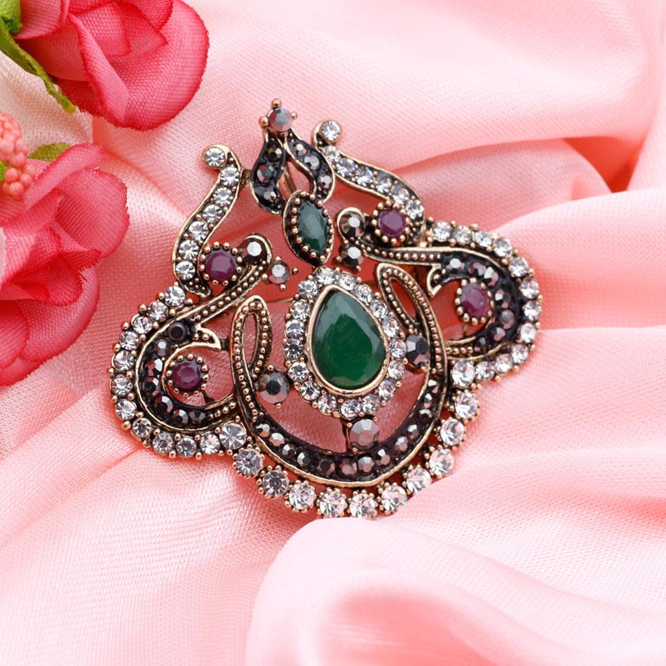 

Винтажная брошь с хрустальным цветком, женские украшения, брошь цвета старинного золота зелёный