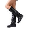 Large Size Flat Bottom Inner Height Increasing Women's Boots Women's High Boots Solid Color Folded High Leather Boots