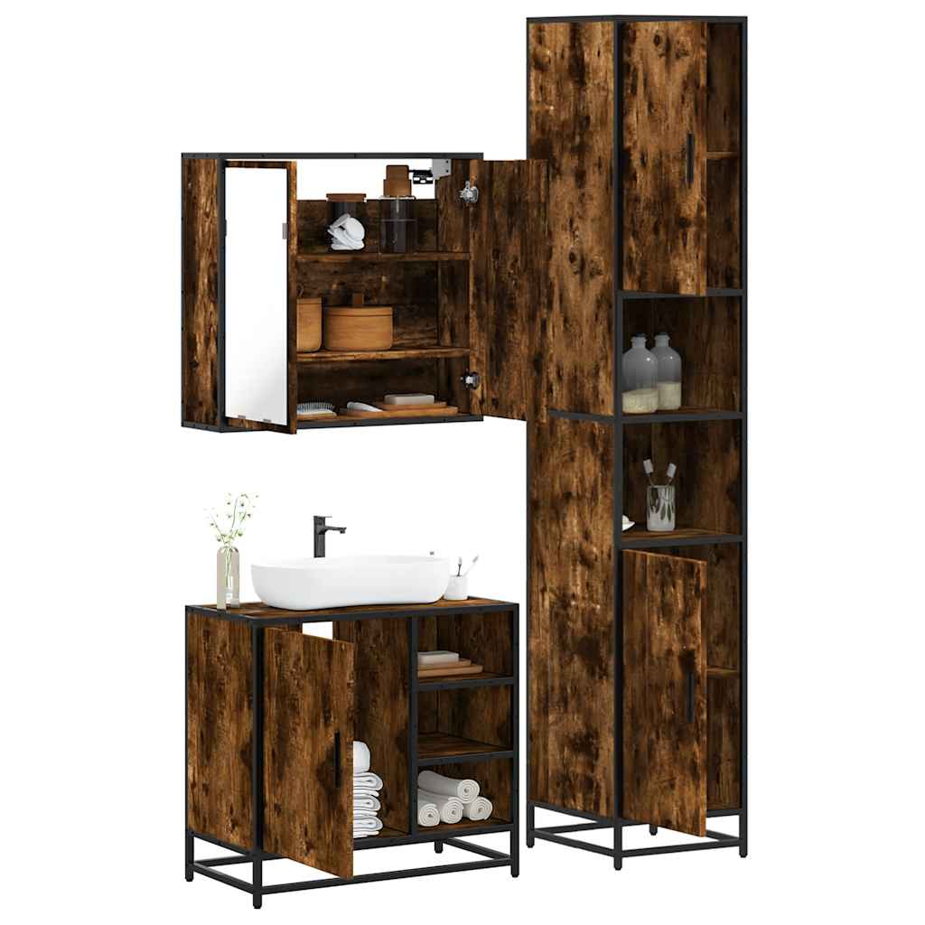 3 Piece Bathroom Furniture Set Smoked Oak Veneer Particleboard