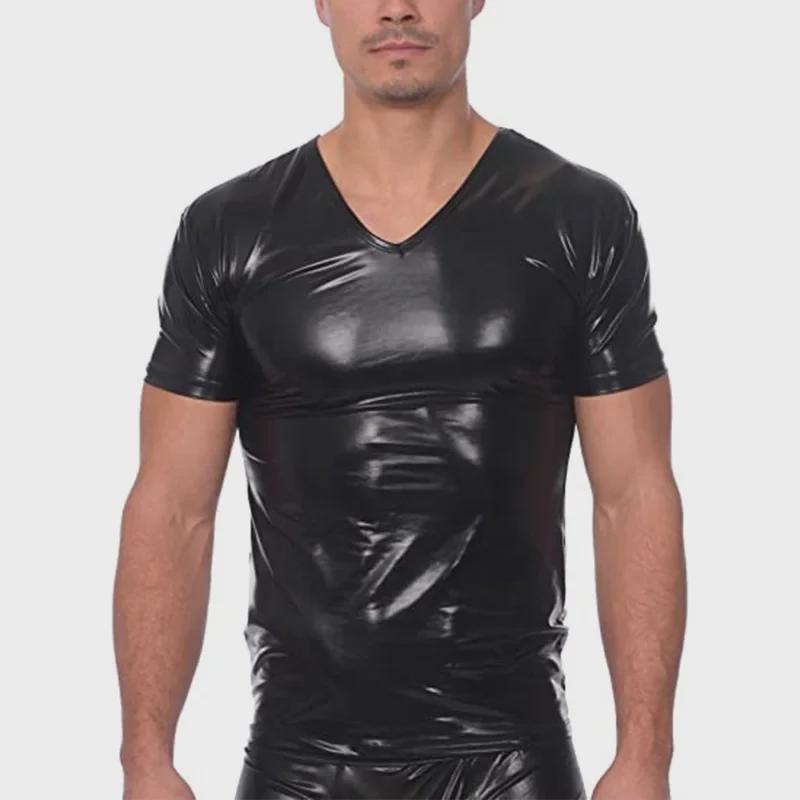 Men's Summer Slim Trendy Short-Sleeve Shiny T-Shirt for Nightclubs