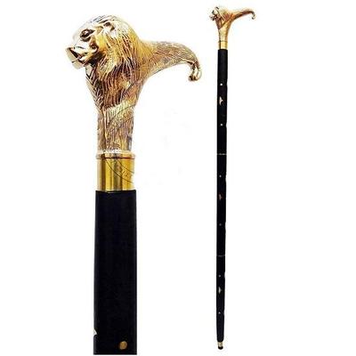 Pirinç Baston Katı Tasarımcı Aslan Başı Ahşap Baston Yaşlılar İçin