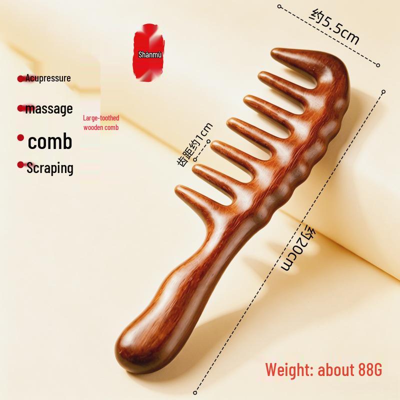 Sandalwood Meridian Massage Comb: Large, Thick Wide-Tooth Comb for Women