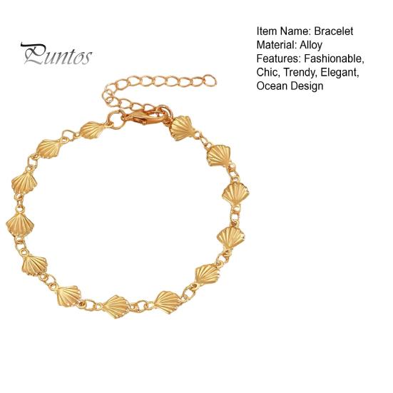 Lightweight Metal Chain Jewelry Gold Boho Ocean Bracelet for Women, Minimalist Mini Scallop Versatile Alloy Wristband Shell Bracelet, Summer