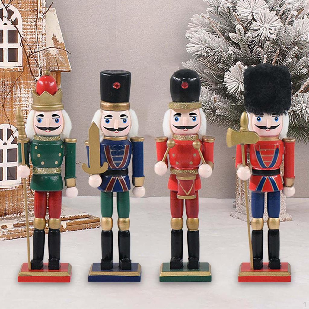 4 Pieces Christmas Nutcracker Figures Decor Doll Ornament Soldier for Farmhouse